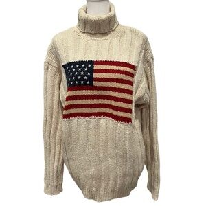 Ralph Lauren Cream Turtleneck Sweater with American Flag